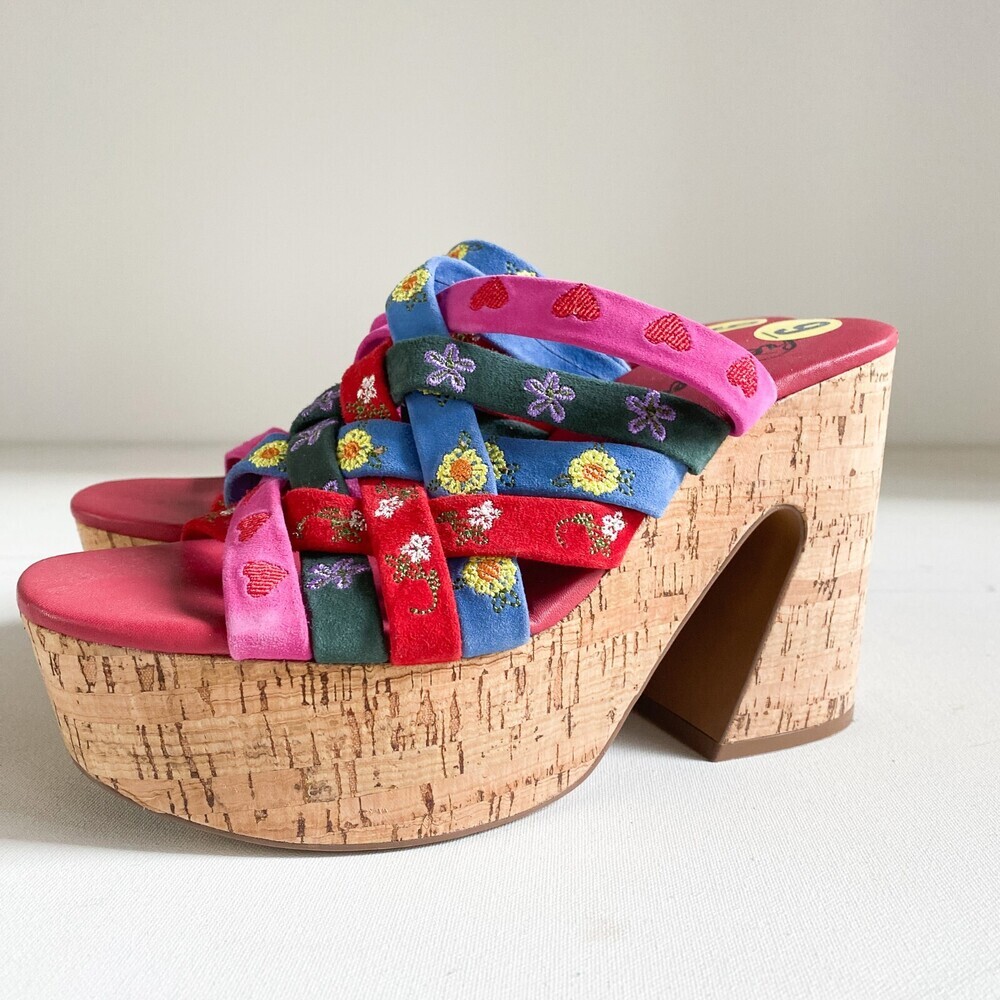 Free People Lisbon Platform Mules Strappy Colourful Suede 39 - Picture 10 of 11